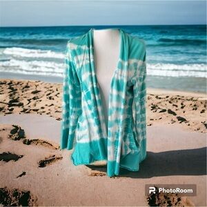 Neon Buddha tie-dye open front cardigan soft waterfall boho athleisure top M